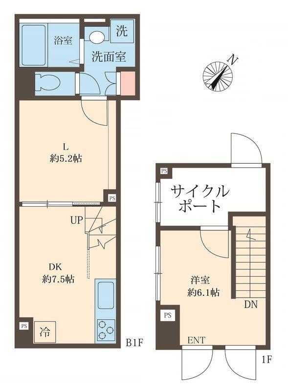 スフィア日本橋富沢町(1LDK/1階)の間取り写真