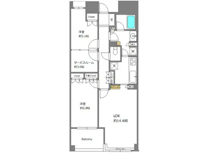 ルフェール世田谷三宿(2SLDK/1階)の間取り写真