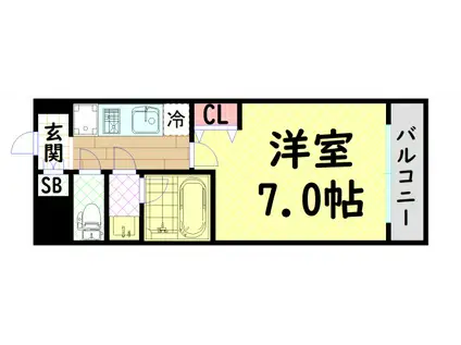 ルクレ新町レジデンス(1K/2階)の間取り写真