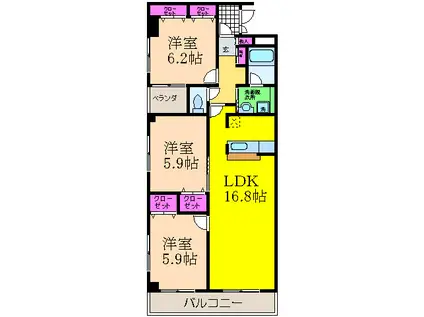 ヴィルドフルール(3LDK/4階)の間取り写真