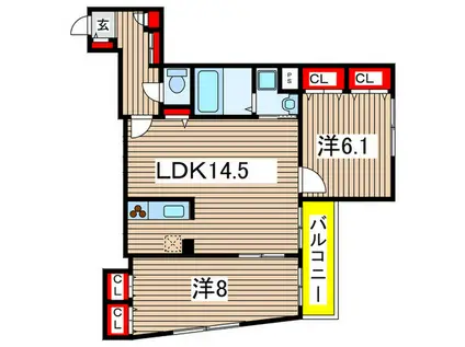 アルコバレーノシンメイ(2LDK/3階)の間取り写真