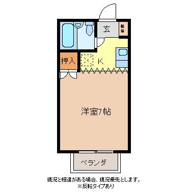 ビックハットサイド(1K/2階)の間取り写真