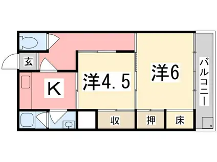 網干コーポ(1LDK/1階)の間取り写真