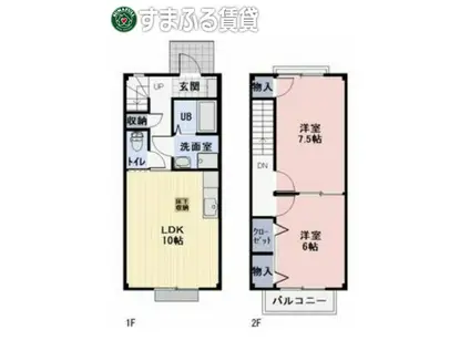 カーサ陽だまり(2LDK/1階)の間取り写真