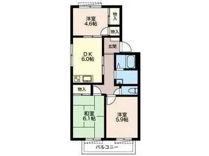 サニーフラッツ岸D(3DK/2階)の間取り写真