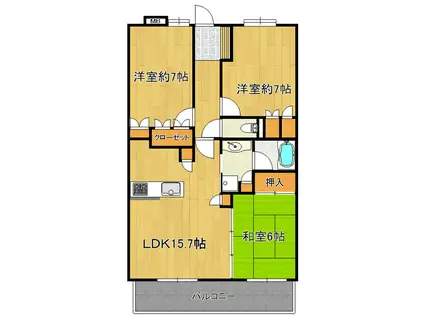 フェリズひたち野1007(3LDK/10階)の間取り写真