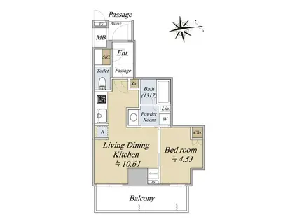 プラウドタワー北浜(1LDK/12階)の間取り写真