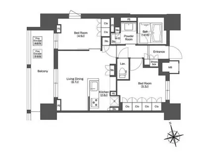 リーブルグラント西新宿(2LDK/12階)の間取り写真