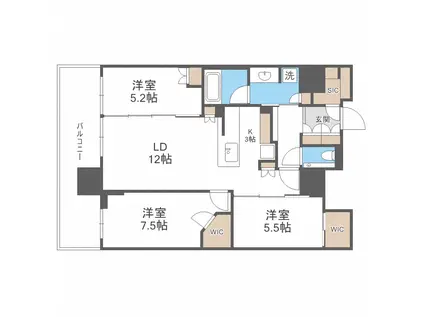 ラ・トゥール札幌伊藤ガーデン(3LDK/3階)の間取り写真