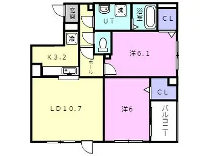 エスポワール(2LDK/1階)の間取り写真