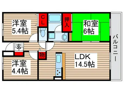 ダイアパレス常盤平(3LDK/1階)の間取り写真