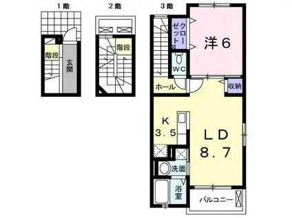 グランデレジデンス・クアットロ(1LDK/3階)の間取り写真