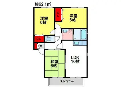 セジュール本鳥栖(3LDK/1階)の間取り写真