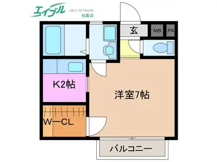 エスポワールII(1K/2階)の間取り写真