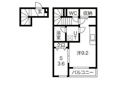 アイワテラス・アイワスクエア(1SK/2階)の間取り写真