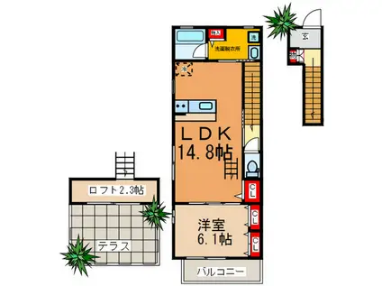 フォレストシティー37石切C(1LDK/2階)の間取り写真