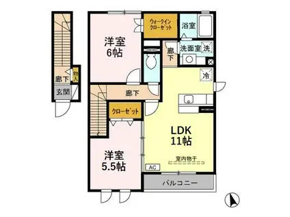 フォレステージ A 犬塚(2LDK/2階)の間取り写真