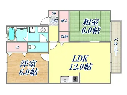 プレステージ芦屋C棟(2LDK/2階)の間取り写真
