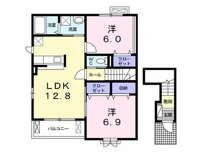 グラーダ ハーヴェイ(2LDK/2階)の間取り写真