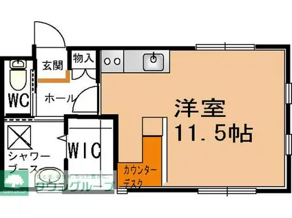 WAVE(ワンルーム/1階)の間取り写真