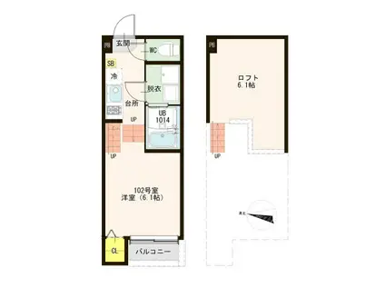 ハーモニーテラス長町南(1K/1階)の間取り写真