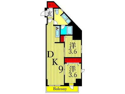 ティモーネ 浅草リーヴァ(2DK/4階)の間取り写真