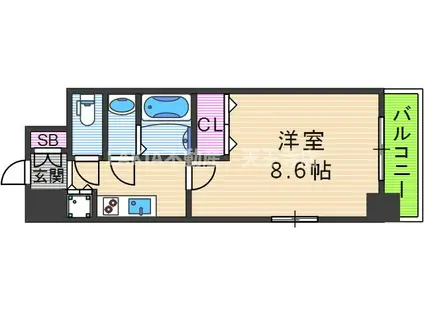 レジュールアッシュ天王寺(1K/4階)の間取り写真