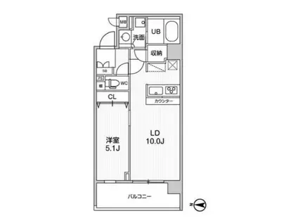 ALTERNA菊川II(1LDK/5階)の間取り写真