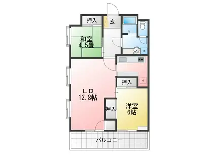 パレスハイツ県町(2LDK/5階)の間取り写真