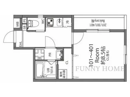 ベルポスト明大前(1K/3階)の間取り写真