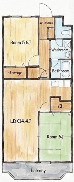 マンションアルボ(2LDK/4階)の間取り写真