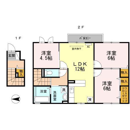 コージーコート法善寺(3LDK/2階)の間取り写真