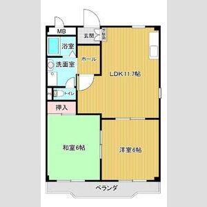 コーポ川上(2LDK/1階)の間取り写真
