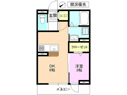 ソレール下之郷(1K/1階)の間取り写真