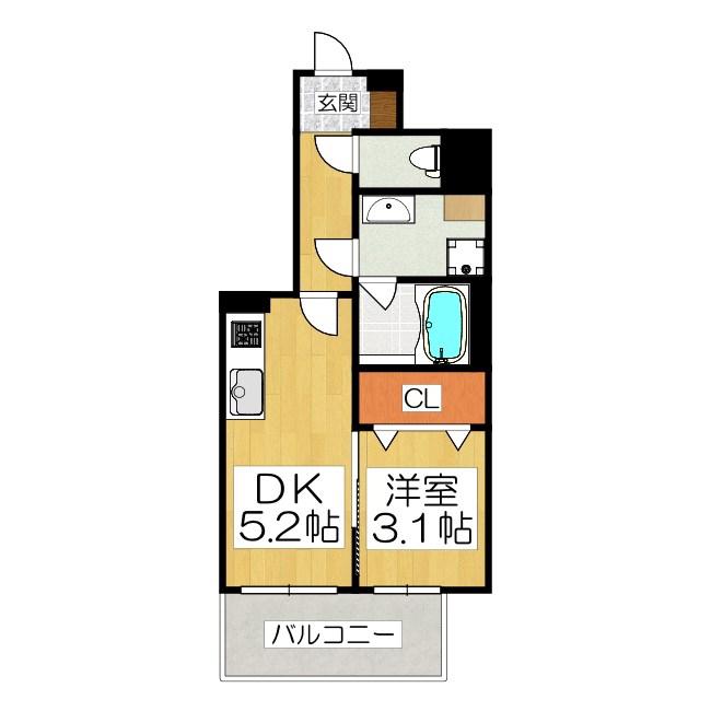 アスヴェル京都西大路サウス(1DK/3階)の間取り写真
