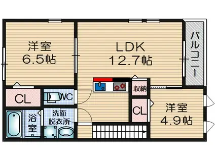 グローレ茨木(2LDK/2階)の間取り写真