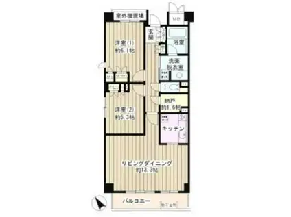 ピュアステージ千歳船橋(2LDK/1階)の間取り写真