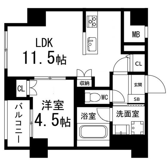 ルアーナ・エール・レジデンス仙台(1LDK/2階)の間取り写真