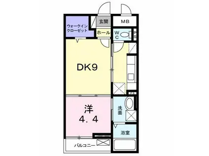 リッジクレスト(1DK/1階)の間取り写真