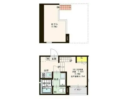 ハーモニテラス和白II(1K/1階)の間取り写真