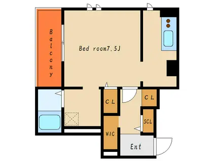  西新町PJ(1K/3階)の間取り写真