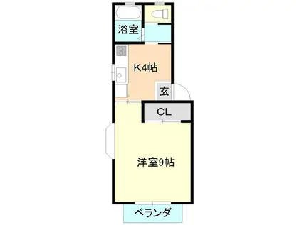 パルティールB棟(1K/1階)の間取り写真