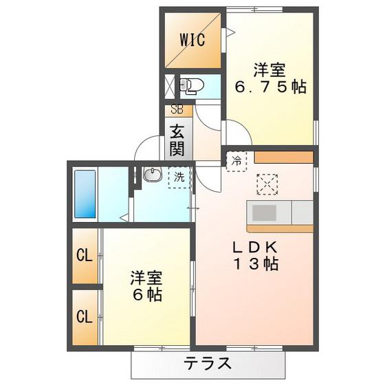 グリーンヒル高岡台A(2LDK/1階)の間取り写真