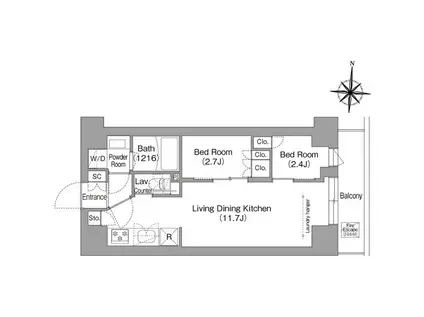 コンフォリア・リヴ南品川(2LDK/2階)の間取り写真