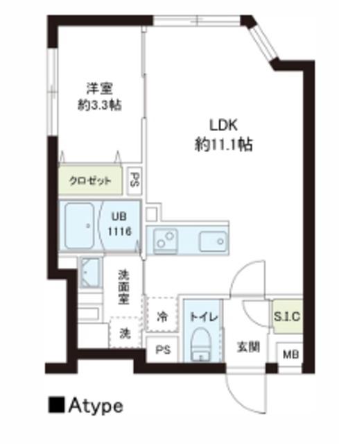 レピュア小石川レジデンス(1LDK/1階)の間取り写真