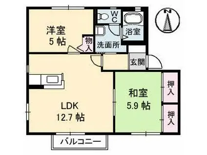 メゾンレディバード B棟(2LDK/1階)の間取り写真