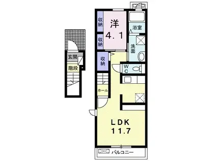 クオリティー ワン(1LDK/2階)の間取り写真