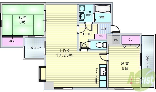 ヴェール曽根(2LDK/1階)の間取り写真