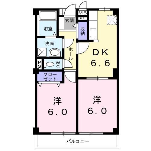 アヴニール(2DK/2階)の間取り写真