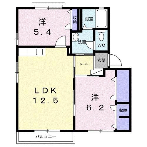 アクシス本城  B棟(2LDK/2階)の間取り写真